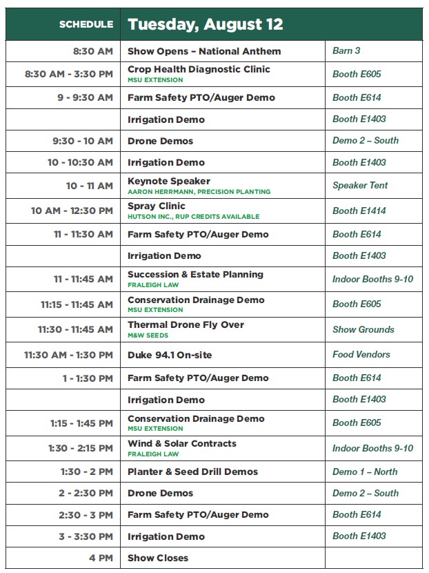 show schedule